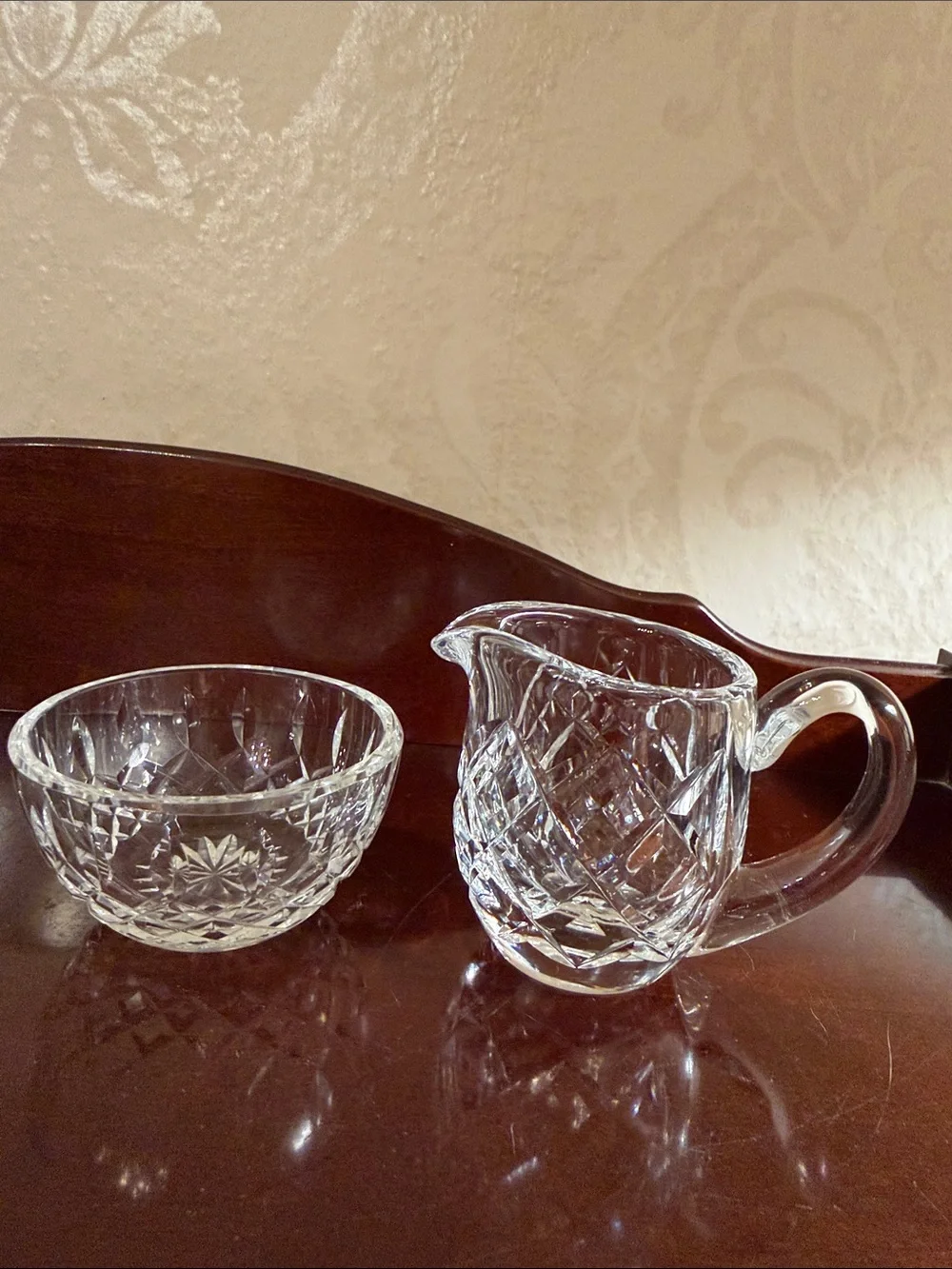 Waterford Clear Crystal Cut Creamer and Sugar Bowl Set